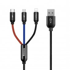 Baseus Three Primary Colors Usb - Micro Usb / Lightning / Usb-C Cable With Nylon Braid 3.5A 1,2M Black (Camlt-Bsy01)