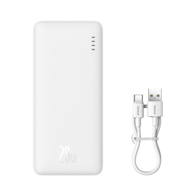 Baseus Airpow 20W 10000mAh Power Bank su Baseus Simple Series USB-A – USB-C 30 cm kabeliu – baltas