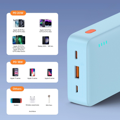 Baseus Airpow 20W 20000mAh Power Bank su White Baseus Simple Series USB-A – USB-C 50 cm kabeliu – mėlynas 10