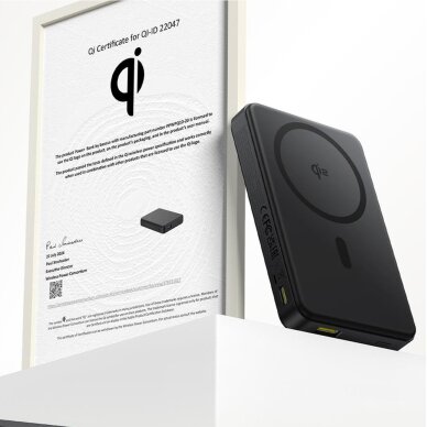 Išorinė baterija Baseus Airpow II 10000 mAh Qi2 su MagSafe 22.5 W ir Baseus Simple Series USB-C – USB-C 20 V/3 A (30 cm) kabeliu – juoda 1 Išorinė baterija Baseus Airpow II 10000 mAh Qi2 su MagSafe 22.5 W ir Baseus Simple Series USB-C – USB-C 20 V/3 A (30 cm) kabeliu – juoda 1