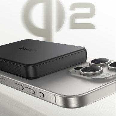 Išorinė baterija Baseus Airpow II 10000 mAh Qi2 su MagSafe 22.5 W ir Baseus Simple Series USB-C – USB-C 20 V/3 A (30 cm) kabeliu – juoda 2