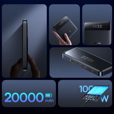 Išorinė baterija Baseus Blade H1 20000 mAh 100 W su ekranu – juoda 10 Išorinė baterija Baseus Blade H1 20000 mAh 100 W su ekranu – juoda 10