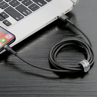 USB Kabelis Durable Nylon Braided Wire Usb / Lightning Qc3.0 1.5A 2M Juodas/pilkas (Calklf-Cg1) UGLX912 3