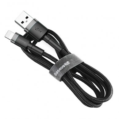 USB Kabelis Durable Nylon Braided Wire Usb / Lightning Qc3.0 1.5A 2M Juodas/pilkas (Calklf-Cg1) UGLX912