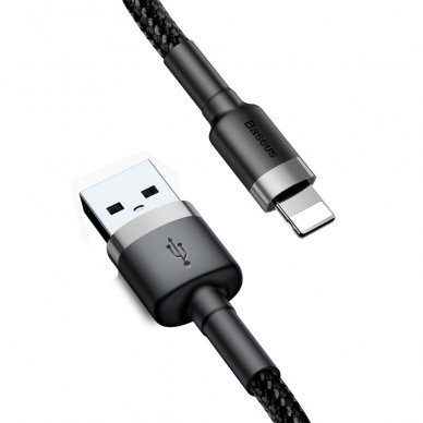 USB Kabelis Durable Nylon Braided Wire Usb / Lightning Qc3.0 2.4A 1M Juodas/pilkas (Calklf-Bg1) 4