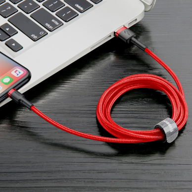 USB Kabelis Durable Nylon Braided Wire Usb / Lightning Qc3.0 2A 3M raudonas (Calklf-R09) UGLX912 5 USB Kabelis Durable Nylon Braided Wire Usb / Lightning Qc3.0 2A 3M raudonas (Calklf-R09) UGLX912 5