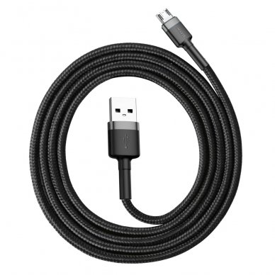USB Kabelis Durable Nylon Braided Wire Usb / Micro Usb Qc3.0 2.4A 1M Juodas/pilkas (Camklf-Bg1) 2