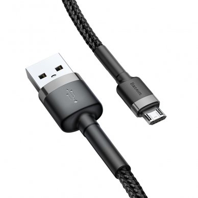 USB Kabelis Durable Nylon Braided Wire Usb / Micro Usb Qc3.0 2.4A 1M Juodas/pilkas (Camklf-Bg1) 3