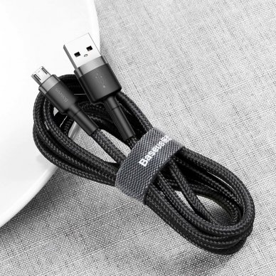 USB Kabelis Durable Nylon Braided Wire Usb / Micro Usb Qc3.0 2.4A 1M Juodas/pilkas (Camklf-Bg1) 7