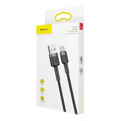 USB Kabelis Durable Nylon Braided Wire Usb / Usb-C Qc3.0 2A 2M Juodas/pilkas (Catklf-Cg1) 8
