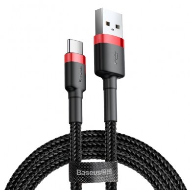 USB Kabelis Durable Nylon Braided Wire Usb / Usb-C Qc3.0 2A 2M Juodas/raudonas (Catklf-C91)