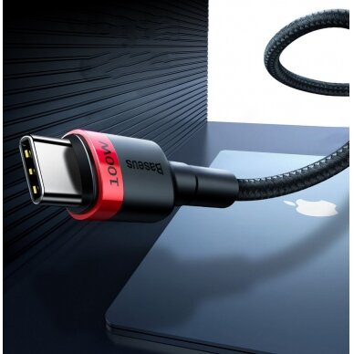 Baseus Cafule kabelis su nailoniniu pynimu USB Typ C PD Power Delivery 2.0 100W 20V 5A 2m juodas (CATKLF-AL91) 6