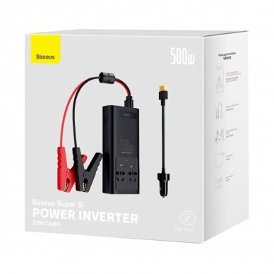 Baseus car power inverter 150W 12V / 500W 220V (EU and CN plug) Juodas (CGNB000101) 4 Baseus car power inverter 150W 12V / 500W 220V (EU and CN plug) Juodas (CGNB000101) 4