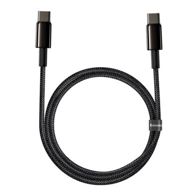 Krovimo kabelis Baseus CATWJ-01 USB-C / USB-C PD QC 100 W 5 A 1 m – juodas 1 Krovimo kabelis Baseus CATWJ-01 USB-C / USB-C PD QC 100 W 5 A 1 m – juodas 1