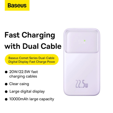 Baseus Comet Series powerbankdisplay 10000mAh 22.5W - violetinis + USB-A / USB-C Kabelis 9 Baseus Comet Series powerbankdisplay 10000mAh 22.5W - violetinis + USB-A / USB-C Kabelis 9