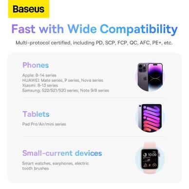 Baseus Comet Series powerbankdisplay 20000mAh 22.5W - violetinis + USB-A / USB-C Kabelis 17
