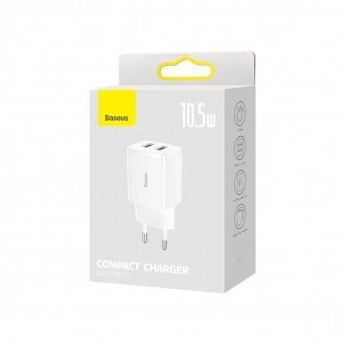 Baseus Compact Charger 2U 10.5W EU Baltas 4 Baseus Compact Charger 2U 10.5W EU Baltas 4