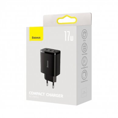 Baseus Compact charger 3x USB 17W Juodas (CCXJ020101) 4 Baseus Compact charger 3x USB 17W Juodas (CCXJ020101) 4