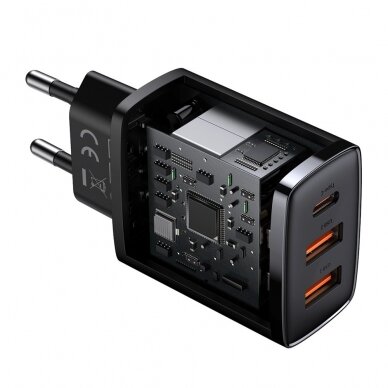 Kompaktinis Greitas Buitinis Įkroviklis Baseus Compact quick charger USB Type C / 2x USB 30W 3A Power Delivery Quick Charge Juodas (CCXJ-E01) 6