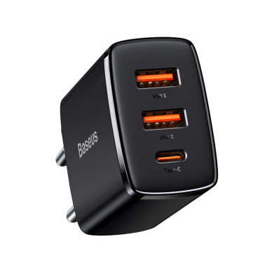 Kompaktinis Greitas Buitinis Įkroviklis Baseus Compact quick charger USB Type C / 2x USB 30W 3A Power Delivery Quick Charge Juodas (CCXJ-E01) Kompaktinis Greitas Buitinis Įkroviklis Baseus Compact quick charger USB Type C / 2x USB 30W 3A Power Delivery Quick Charge Juodas (CCXJ-E01)
