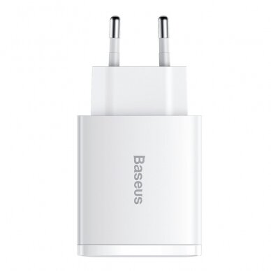 Kompaktinis Greitas Buitinis Įkroviklis Baseus Compact quick charger USB Type C / 2x USB 30W 3A Power Delivery Quick Charge Baltas (CCXJ-E02) 1
