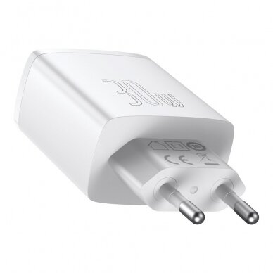 Kompaktinis Greitas Buitinis Įkroviklis Baseus Compact quick charger USB Type C / 2x USB 30W 3A Power Delivery Quick Charge Baltas (CCXJ-E02) 2