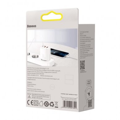 Kompaktinis Greitas Buitinis Įkroviklis Baseus Compact quick charger USB Type C / 2x USB 30W 3A Power Delivery Quick Charge Baltas (CCXJ-E02) 5