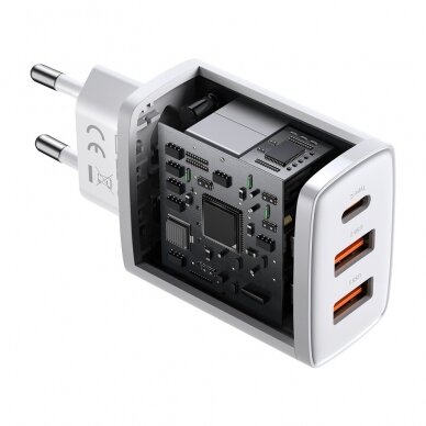 Kompaktinis Greitas Buitinis Įkroviklis Baseus Compact quick charger USB Type C / 2x USB 30W 3A Power Delivery Quick Charge Baltas (CCXJ-E02) 6