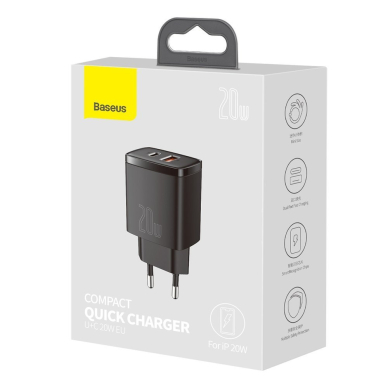 Greitas Buitinis Įkroviklis Baseus Compact USB Type C / USB 20 W 3 A Power Delivery Quick Charge 3.0 Juodas (CCXJ-B01) 4 Greitas Buitinis Įkroviklis Baseus Compact USB Type C / USB 20 W 3 A Power Delivery Quick Charge 3.0 Juodas (CCXJ-B01) 4