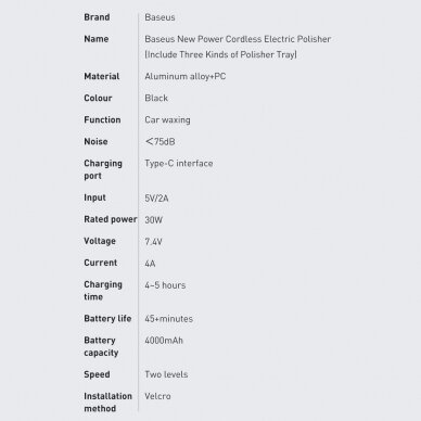 Poliravimo Aparatas Baseus cordless electric polish machine 30W 4000mAh Juodas (CRDLQ-B01) 27