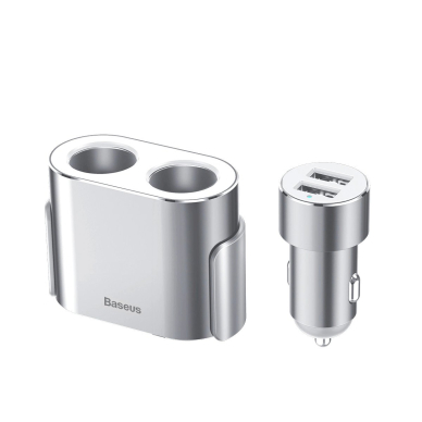 Baseus CRDYQ-0S skirstytuvas: 2x cigarečių lizdas 80W + 2x USB-A 3.1A – sidabrinis 1