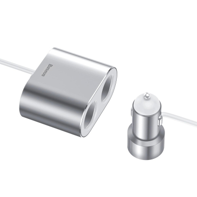 Baseus CRDYQ-0S skirstytuvas: 2x cigarečių lizdas 80W + 2x USB-A 3.1A – sidabrinis