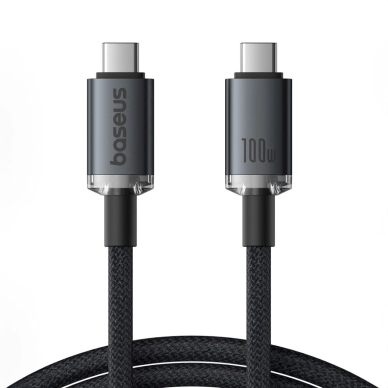 Baseus Crystal Shine CB000089 USB-C / USB-C USB3.2 kabelis 100W 20Gb 1.5 m – juodas