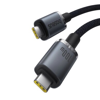 Duomenų ir įkrovimo kabelis Baseus Crystal Shine CB000089 USB-C / USB-C USB 3.2 100 W 20 Gbps 1.5 m – juodas 3