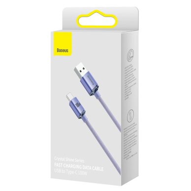 Krovimo kabelis Baseus Crystal Shine Series USB-A / USB-C 100 W 2 m – violetinis (CAJY000505) 4 Krovimo kabelis Baseus Crystal Shine Series USB-A / USB-C 100 W 2 m – violetinis (CAJY000505) 4