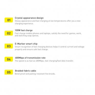 Greito Įkrovimo Kabelis Baseus Crystal Shine Series Type-C į Type-C 100W 1.2m Mėlynas 16