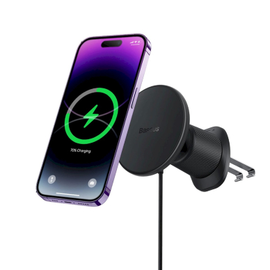 Baseus CW01 automobilinis laikiklis iPhone su 15W belaidžiu įkrovikliu, montavimas ant grotelių – juodas 1