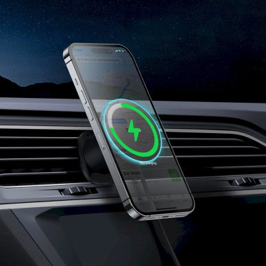 Baseus CW01 automobilinis laikiklis iPhone su 15W belaidžiu įkrovikliu, montavimas ant grotelių – juodas 8