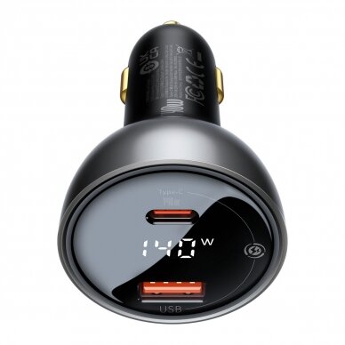 Baseus Digital Display fast car charger USB-A / USB-C PD3.1 140W Juodas + USB-C cable Baseus Superior Series 5A 240W 1m Juodas (CGZX070001) 2 Baseus Digital Display fast car charger USB-A / USB-C PD3.1 140W Juodas + USB-C cable Baseus Superior Series 5A 240W 1m Juodas (CGZX070001) 2