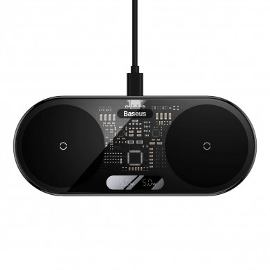 Baseus Digital LED Display dual wireless charger with digital display 20W Juodas (WXSX010101)