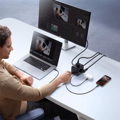 Įkrovimo stotelė Baseus EnerFill FA11 67 W su USB-A + USB-C lizdais ir 3 x EU jungtimis 1.5 m – juoda 5