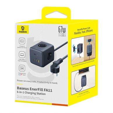 Įkrovimo stotelė Baseus EnerFill FA11 67 W su USB-A + USB-C lizdais ir 3 x EU jungtimis 1.5 m – juoda 7 Įkrovimo stotelė Baseus EnerFill FA11 67 W su USB-A + USB-C lizdais ir 3 x EU jungtimis 1.5 m – juoda 7