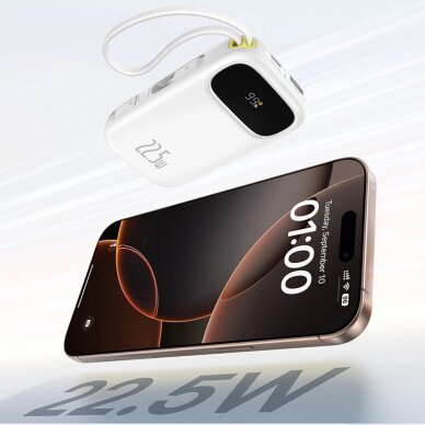 Išorinė baterija Baseus EnerFill FC31 20000 mAh 22.5 W su ekranu ir 2 integruotais laidais (USB-C + Lightning) – balta 4