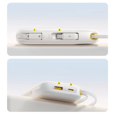 Išorinė baterija Baseus EnerFill FC31 20000 mAh 22.5 W su ekranu ir 2 integruotais laidais (USB-C + Lightning) – balta 6