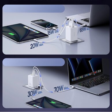 Sieninis įkroviklis Baseus EnerFill FE11 2 x USB-C / USB-A 100 W – baltas 4