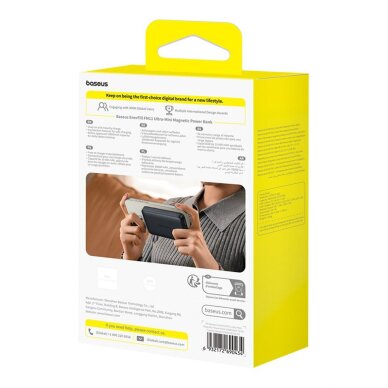 Išorinė baterija Baseus EnerFill FM11 Ultra-Mini 10000 mAh 22.5 W su MagSafe ir Baseus Simple USB-C 20 V/3 A 30 cm kabeliu – juoda 6