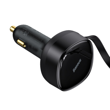 Baseus Enjoyment Retractable 2-in-1 Car Charger C+L 30W Juodas 2 Baseus Enjoyment Retractable 2-in-1 Car Charger C+L 30W Juodas 2