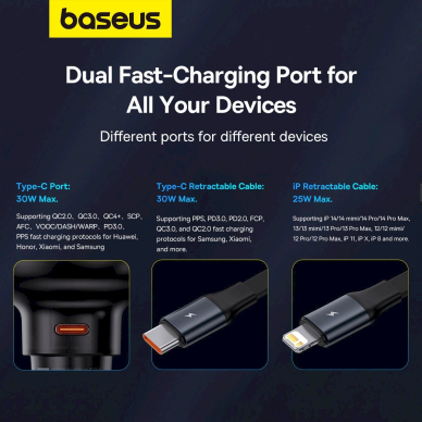 Baseus Enjoyment USB-C car Įkroviklis USB-C / Lightning 60W Kabelis - Juodas 13 Baseus Enjoyment USB-C car Įkroviklis USB-C / Lightning 60W Kabelis - Juodas 13