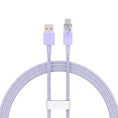 Krovimo kabelis Baseus Explorer 100 W USB-A – USB-C su temperatūros jutikliu 1 m – violetinis 1