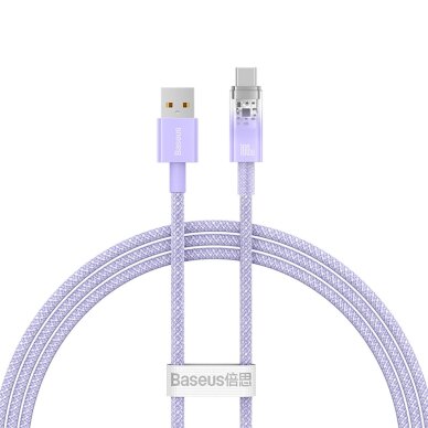 Krovimo kabelis Baseus Explorer 100 W USB-A – USB-C su temperatūros jutikliu 1 m – violetinis Krovimo kabelis Baseus Explorer 100 W USB-A – USB-C su temperatūros jutikliu 1 m – violetinis
